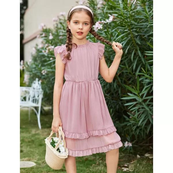 Arshiner Girls Summer Dresses Ruffle Sleeve A-Line Sundress Casual Elegant Dresses