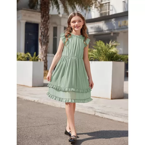 Arshiner Girls Summer Dresses Ruffle Sleeve A-Line Sundress Casual Elegant Dresses