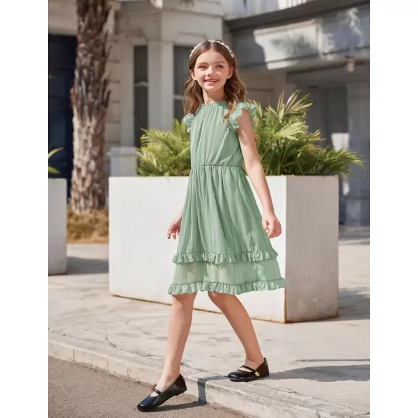 Arshiner Girls Summer Dresses Ruffle Sleeve A-Line Sundress Casual Elegant Dresses