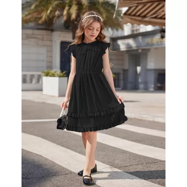 Arshiner Girls Summer Dresses Ruffle Sleeve A-Line Sundress Casual Elegant Dresses