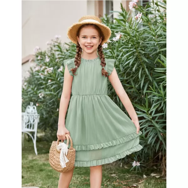 Arshiner Girls Summer Dresses Ruffle Sleeve A-Line Sundress Casual Elegant Dresses