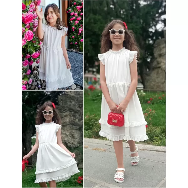 Arshiner Girls Summer Dresses Ruffle Sleeve A-Line Sundress Casual Elegant Dresses