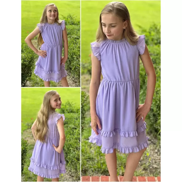 Arshiner Girls Summer Dresses Ruffle Sleeve A-Line Sundress Casual Elegant Dresses