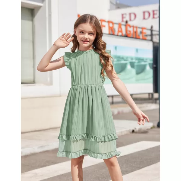 Arshiner Girls Summer Dresses Ruffle Sleeve A-Line Sundress Casual Elegant Dresses