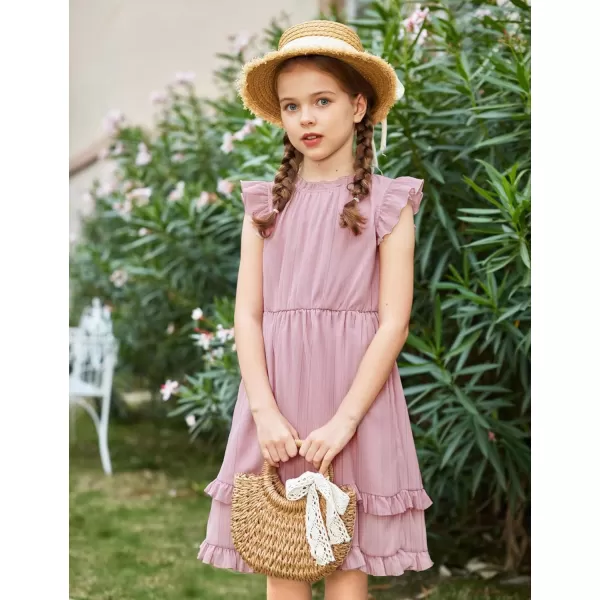 Arshiner Girls Summer Dresses Ruffle Sleeve A-Line Sundress Casual Elegant Dresses