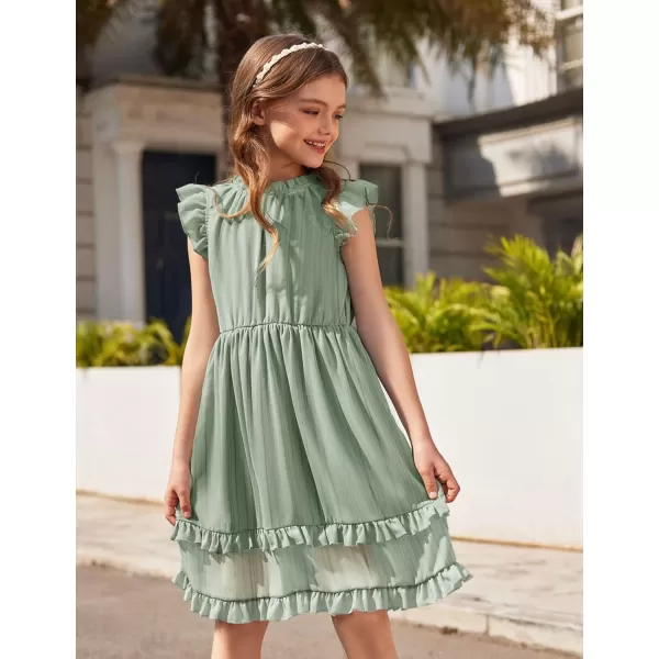 Arshiner Girls Summer Dresses Ruffle Sleeve A-Line Sundress Casual Elegant Dresses