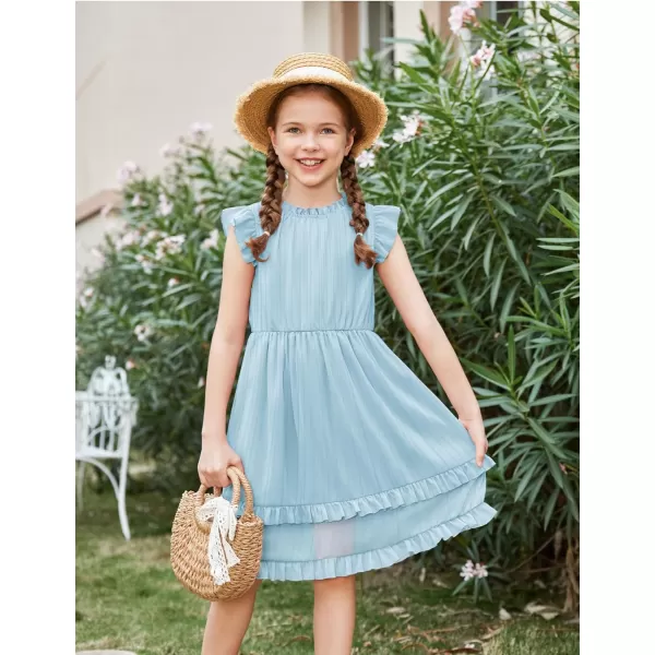Arshiner Girls Summer Dresses Ruffle Sleeve A-Line Sundress Casual Elegant Dresses