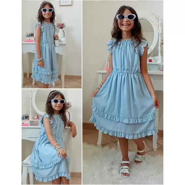Arshiner Girls Summer Dresses Ruffle Sleeve A-Line Sundress Casual Elegant Dresses