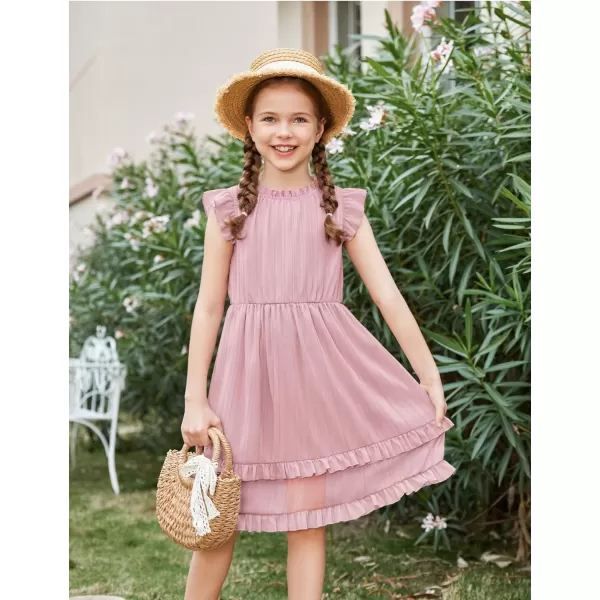 Arshiner Girls Summer Dresses Ruffle Sleeve A-Line Sundress Casual Elegant Dresses