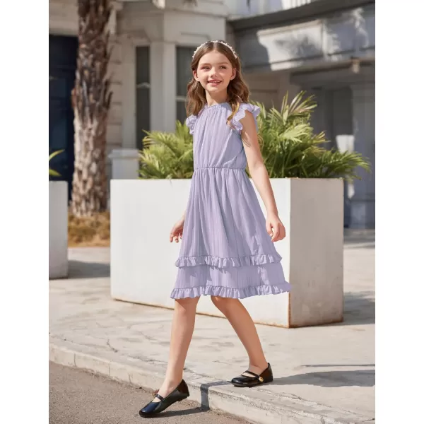 Arshiner Girls Summer Dresses Ruffle Sleeve A-Line Sundress Casual Elegant Dresses