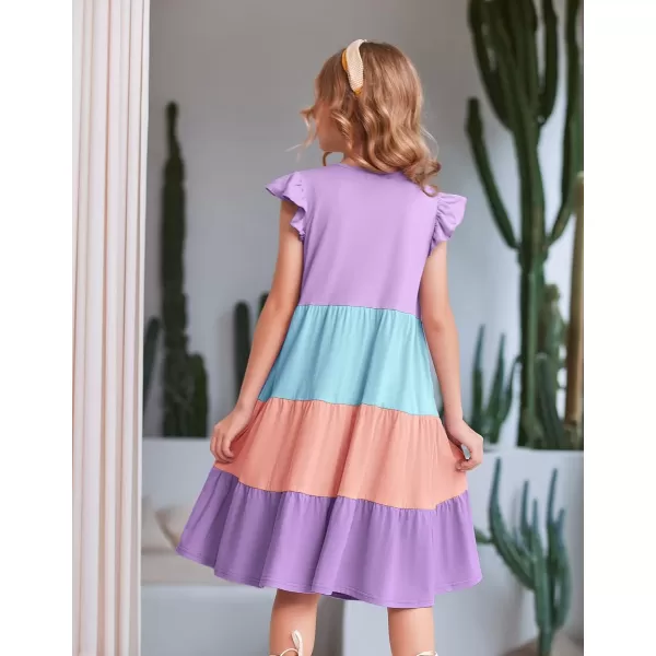 Arshiner Girl's Summer Dresses Ruffle Sleeve Tiered Swing Midi Casual Sundress with Pockets