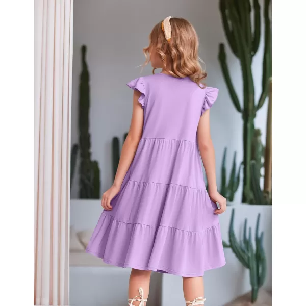 Arshiner Girl's Summer Dresses Ruffle Sleeve Tiered Swing Midi Casual Sundress with Pockets