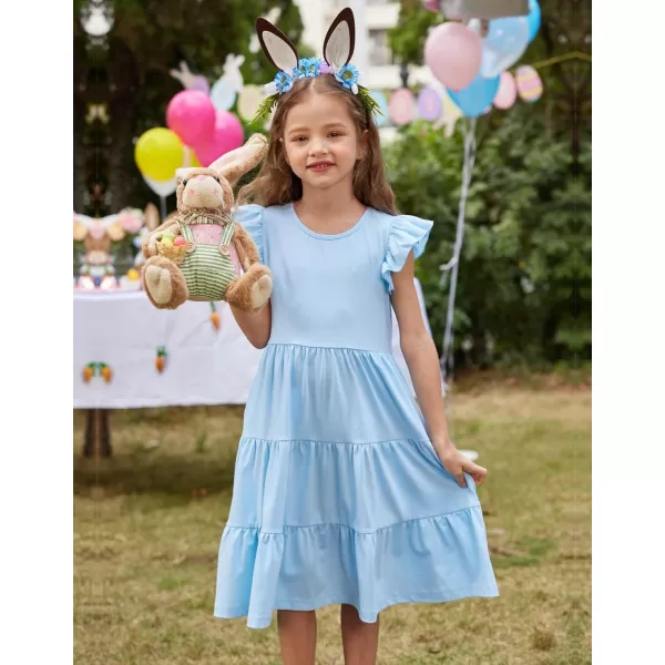 Arshiner Girl's Summer Dresses Ruffle Sleeve Tiered Swing Midi Casual Sundress with Pockets