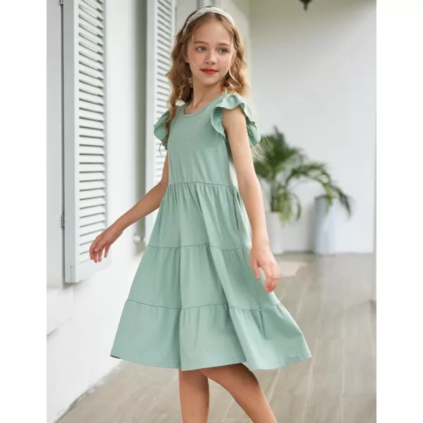 Arshiner Girl's Summer Dresses Ruffle Sleeve Tiered Swing Midi Casual Sundress with Pockets