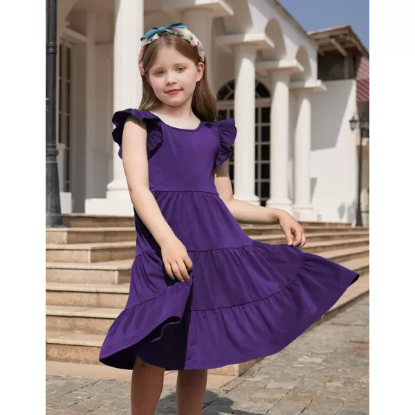 Arshiner Girl's Summer Dresses Ruffle Sleeve Tiered Swing Midi Casual Sundress with Pockets