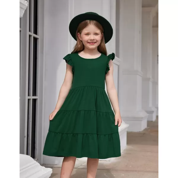Arshiner Girl's Summer Dresses Ruffle Sleeve Tiered Swing Midi Casual Sundress with Pockets