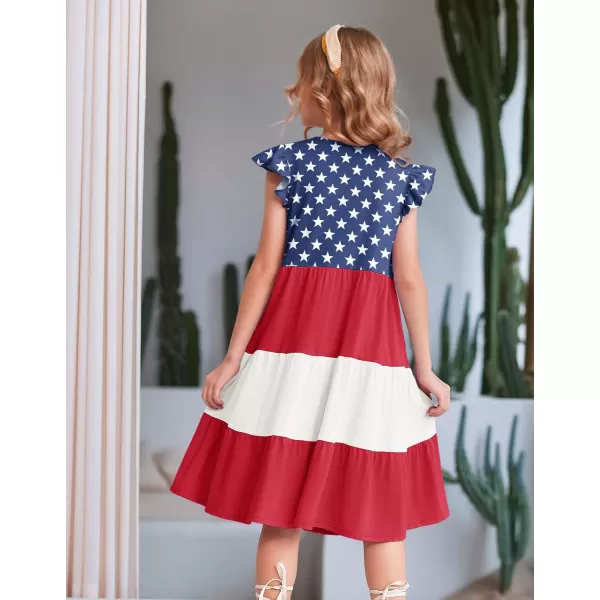 Arshiner Girl's Summer Dresses Ruffle Sleeve Tiered Swing Midi Casual Sundress with Pockets