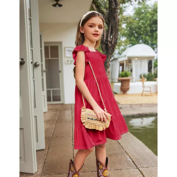 Arshiner Girl's Summer Dresses Ruffle Sleeve Tiered Swing Midi Casual Sundress with Pockets