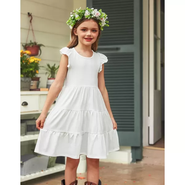 Arshiner Girl's Summer Dresses Ruffle Sleeve Tiered Swing Midi Casual Sundress with Pockets