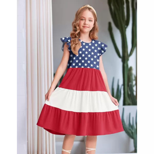 Arshiner Girl's Summer Dresses Ruffle Sleeve Tiered Swing Midi Casual Sundress with Pockets