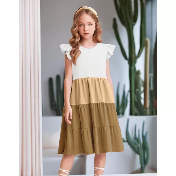 Arshiner Girl's Summer Dresses Ruffle Sleeve Tiered Swing Midi Casual Sundress with Pockets