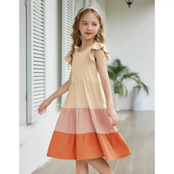 Arshiner Girl's Summer Dresses Ruffle Sleeve Tiered Swing Midi Casual Sundress with Pockets