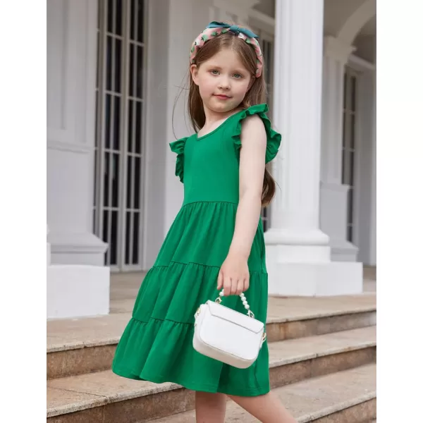 Arshiner Girl's Summer Dresses Ruffle Sleeve Tiered Swing Midi Casual Sundress with Pockets