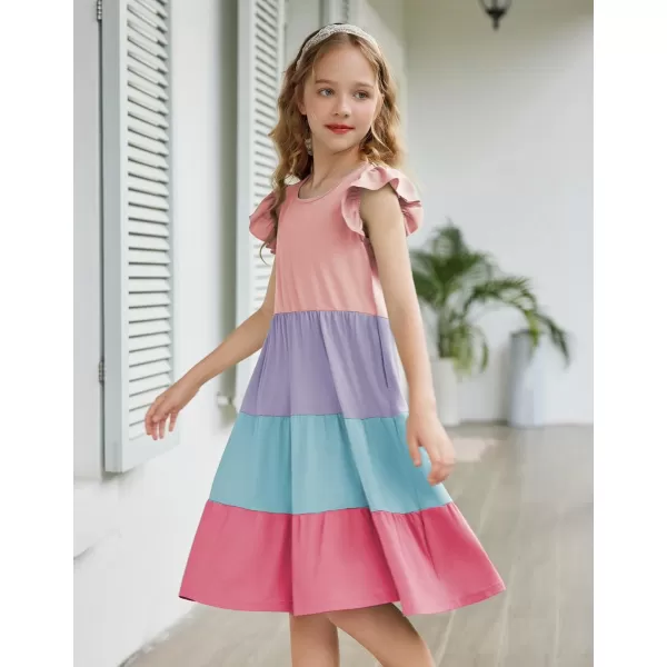 Arshiner Girl's Summer Dresses Ruffle Sleeve Tiered Swing Midi Casual Sundress with Pockets