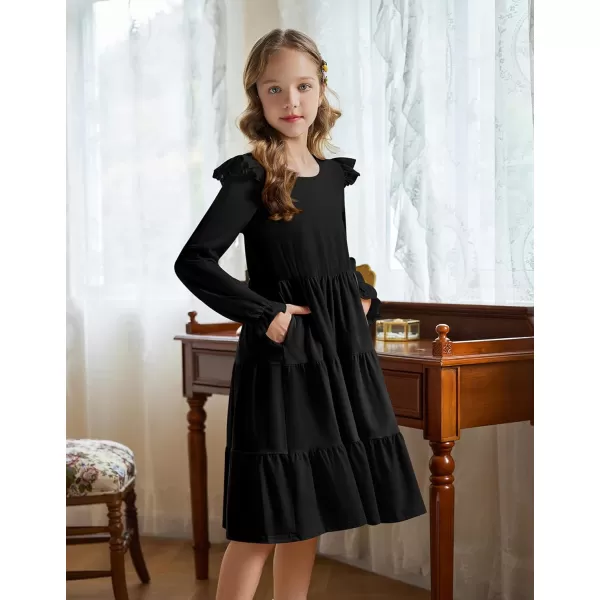 Arshiner Girl's Summer Dresses Ruffle Sleeve Tiered Swing Midi Casual Sundress with Pockets