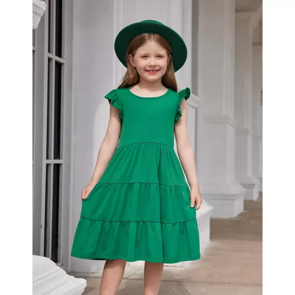 Arshiner Girl's Summer Dresses Ruffle Sleeve Tiered Swing Midi Casual Sundress with Pockets