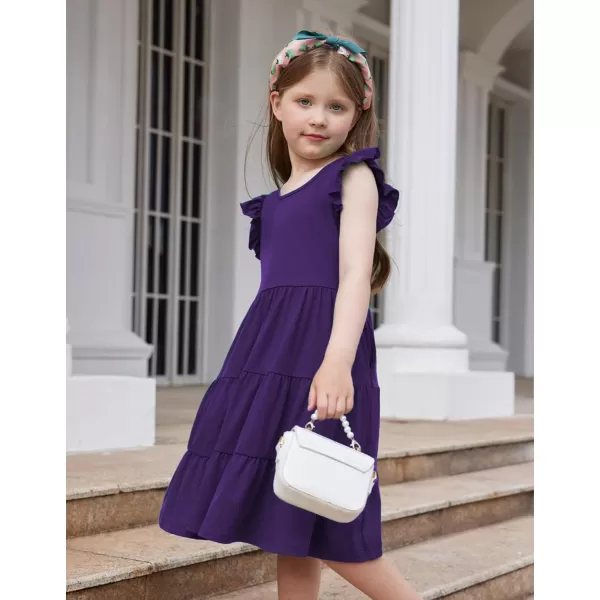 Arshiner Girl's Summer Dresses Ruffle Sleeve Tiered Swing Midi Casual Sundress with Pockets