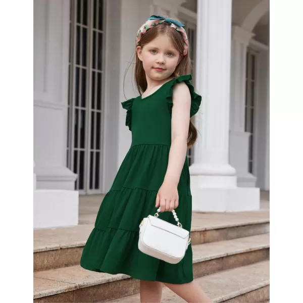 Arshiner Girl's Summer Dresses Ruffle Sleeve Tiered Swing Midi Casual Sundress with Pockets