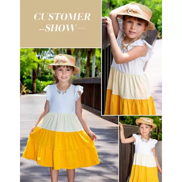 Arshiner Girl's Summer Dresses Ruffle Sleeve Tiered Swing Midi Casual Sundress with Pockets