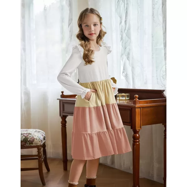 Arshiner Girl's Summer Dresses Ruffle Sleeve Tiered Swing Midi Casual Sundress with Pockets