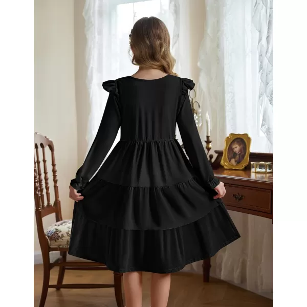 Arshiner Girl's Summer Dresses Ruffle Sleeve Tiered Swing Midi Casual Sundress with Pockets