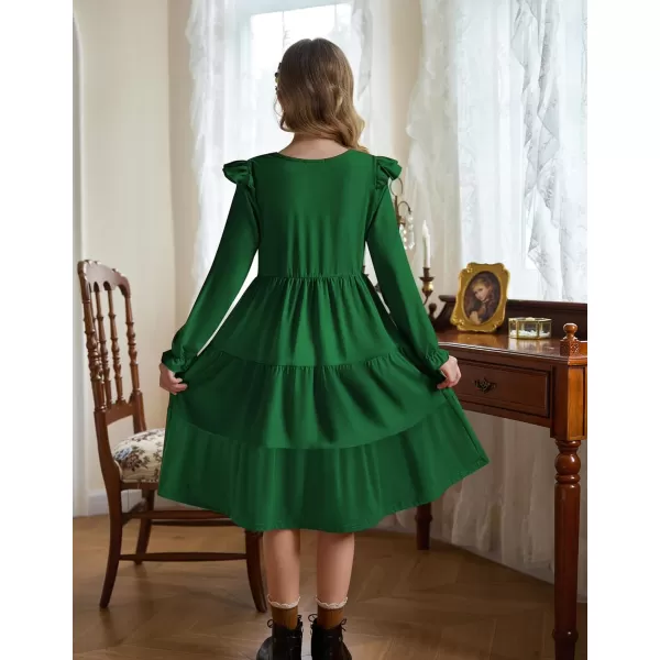 Arshiner Girl's Summer Dresses Ruffle Sleeve Tiered Swing Midi Casual Sundress with Pockets
