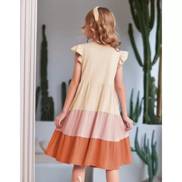 Arshiner Girl's Summer Dresses Ruffle Sleeve Tiered Swing Midi Casual Sundress with Pockets