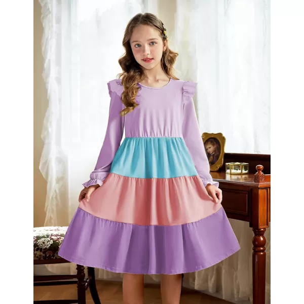 Arshiner Girl's Summer Dresses Ruffle Sleeve Tiered Swing Midi Casual Sundress with Pockets