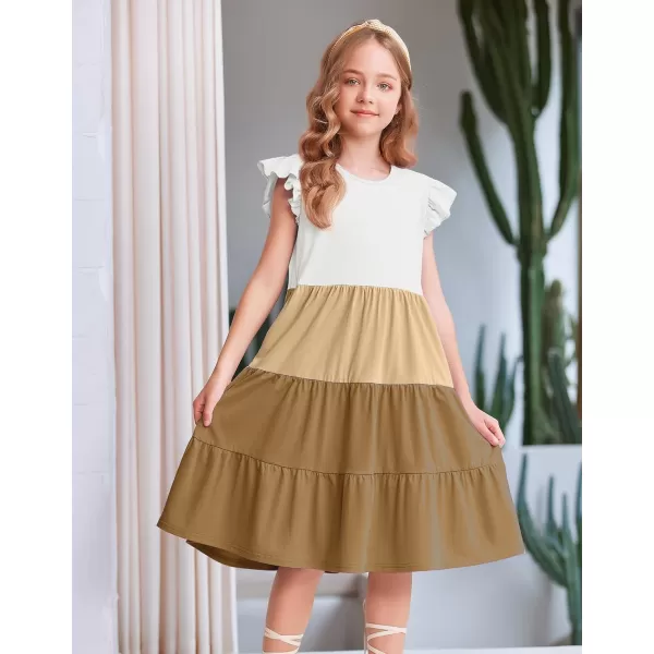 Arshiner Girl's Summer Dresses Ruffle Sleeve Tiered Swing Midi Casual Sundress with Pockets