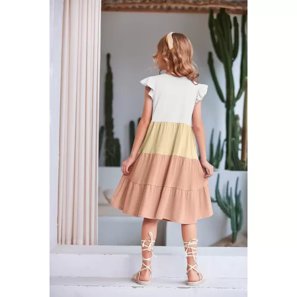 Arshiner Girl's Summer Dresses Ruffle Sleeve Tiered Swing Midi Casual Sundress with Pockets
