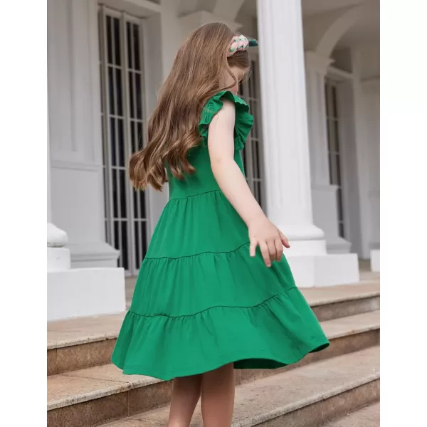 Arshiner Girl's Summer Dresses Ruffle Sleeve Tiered Swing Midi Casual Sundress with Pockets