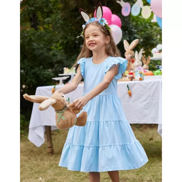 Arshiner Girl's Summer Dresses Ruffle Sleeve Tiered Swing Midi Casual Sundress with Pockets