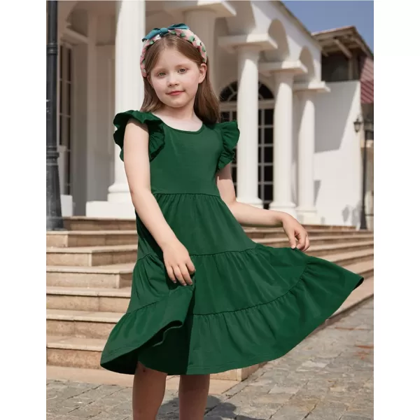 Arshiner Girl's Summer Dresses Ruffle Sleeve Tiered Swing Midi Casual Sundress with Pockets