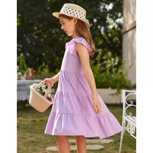 Arshiner Girl's Summer Dresses Ruffle Sleeve Tiered Swing Midi Casual Sundress with Pockets