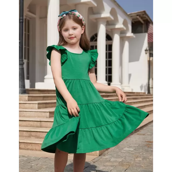 Arshiner Girl's Summer Dresses Ruffle Sleeve Tiered Swing Midi Casual Sundress with Pockets