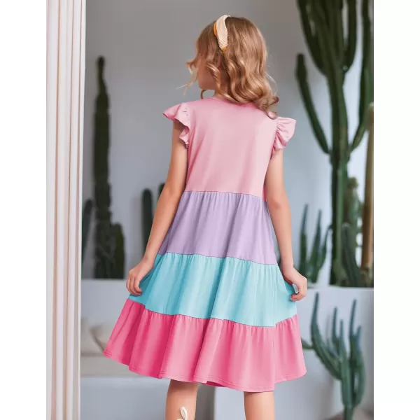 Arshiner Girl's Summer Dresses Ruffle Sleeve Tiered Swing Midi Casual Sundress with Pockets