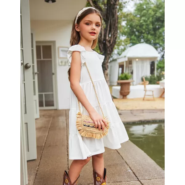 Arshiner Girl's Summer Dresses Ruffle Sleeve Tiered Swing Midi Casual Sundress with Pockets