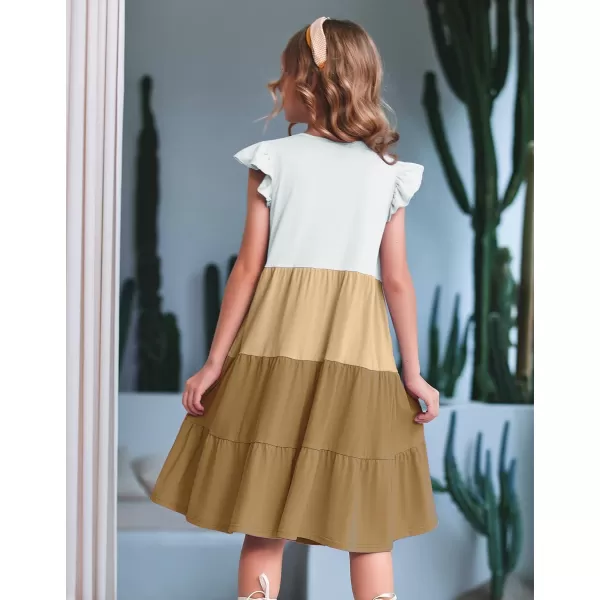 Arshiner Girl's Summer Dresses Ruffle Sleeve Tiered Swing Midi Casual Sundress with Pockets