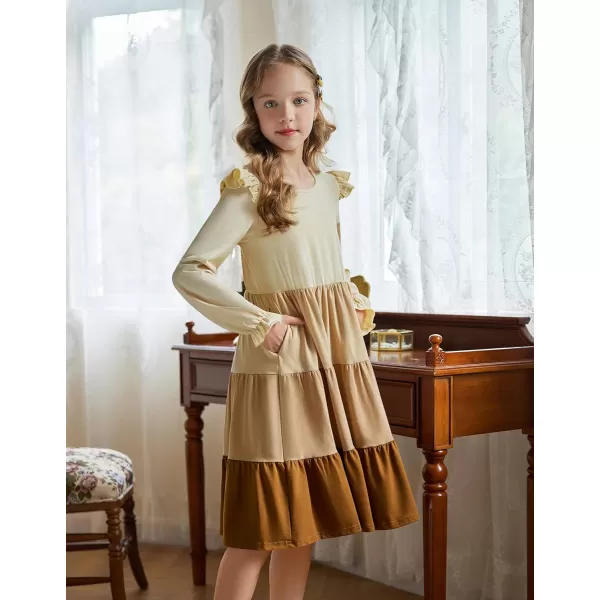 Arshiner Girl's Summer Dresses Ruffle Sleeve Tiered Swing Midi Casual Sundress with Pockets