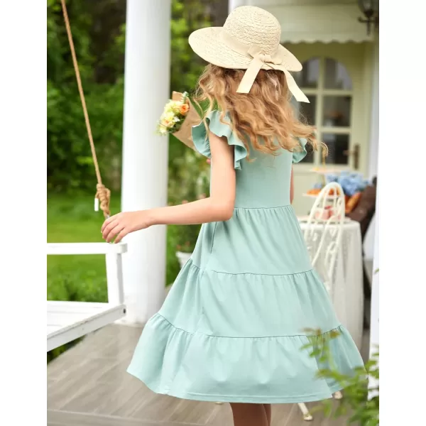 Arshiner Girl's Summer Dresses Ruffle Sleeve Tiered Swing Midi Casual Sundress with Pockets